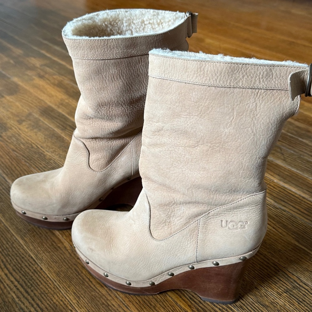 UGG VINTAGE CARNEGIE  MID CALF WEDGE BOOTS 9 RARE